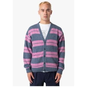 Pop Trading Company | Captain Knitted Cardigan Mohair Blend Anthracite Pink Sz M